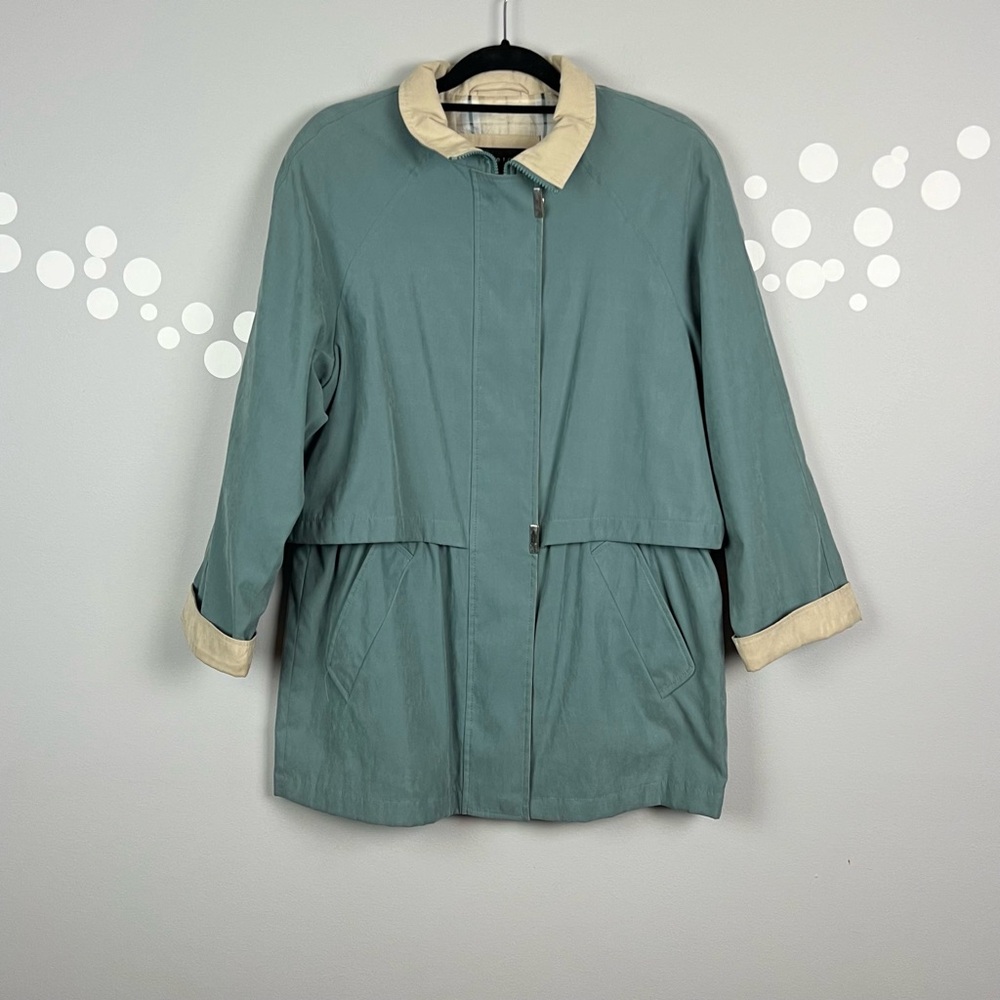 Vintage Braetan Rain Jacket Size S Sage Green Plaid Lined Utility Coat